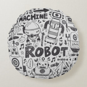 Doodle-Roboter-Element, Illustrator-Linie Werkzeug Rundes Kissen