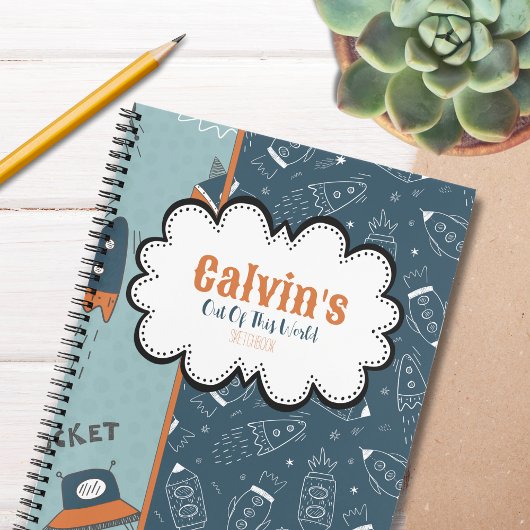 Doodle Rockets im Leerzeichen Blaue Musterbezeichn Notizblock