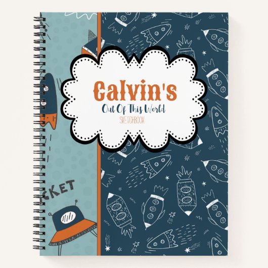 Doodle Rockets im Leerzeichen Blaue Musterbezeichn Notizblock (Vorderseite)