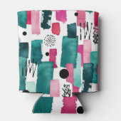 Doodle rosa und grüne Aquarelllinien. Dosenkühler (Rückseite)