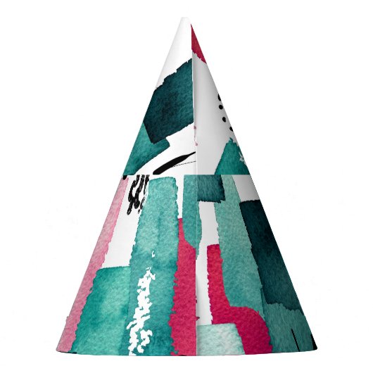 Doodle rosa und grüne Aquarelllinien. Partyhütchen (Rückseite)