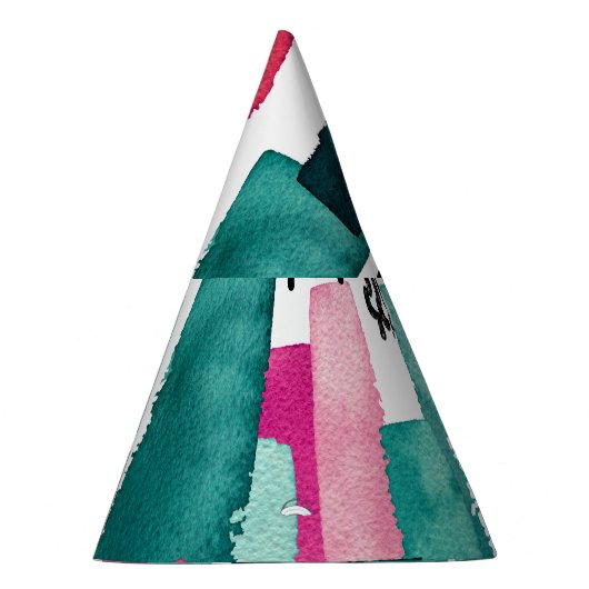 Doodle rosa und grüne Aquarelllinien. Partyhütchen (Rechts)