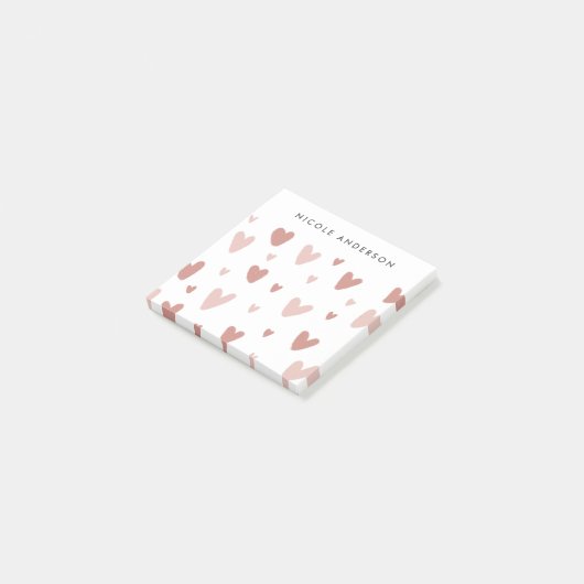 Doodle Rosa und Rotes Herz Post-it Klebezettel (angewinkelt)