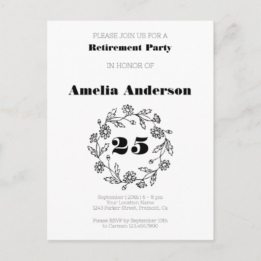 Doodle Ruhestand moderne Blume schwarz Postkarte (Vorderseite)