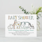 Doodle Safari Baby Dusche Einladung (Stehend Vorderseite)