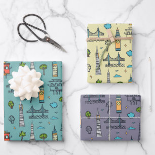 Doodle San Francisco-Geschenkpapier-Set aus 3 Geschenkpapier Set