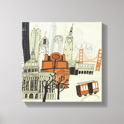 Doodle San Francisco Scene Leinwanddruck (Vorderseite)