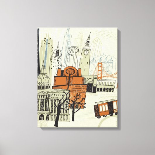 Doodle San Francisco Scene Leinwanddruck (Vorderseite)