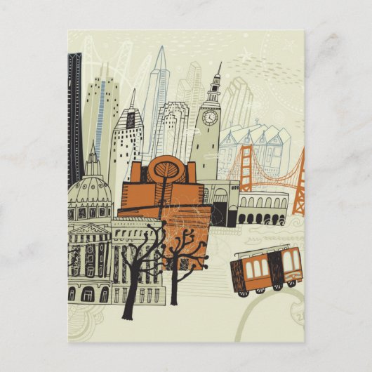 Doodle San Francisco Scene Postkarte (Vorderseite)