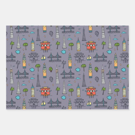 Doodle San Francisco Wrapping Paper Set 3 Geschenkpapier Set (Vorderseite 3)