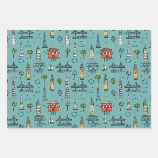 Doodle San Francisco Wrapping Paper Set 3 Geschenkpapier Set (Vorderseite)