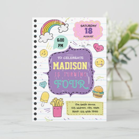 Doodle-Schlitten-Party Einladung (Stehend Vorderseite)