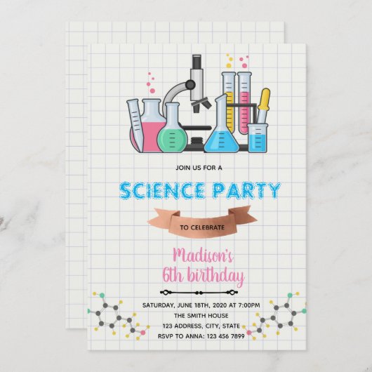 Doodle Science Geburtstagseinladung Einladung (Vorne/Hinten)