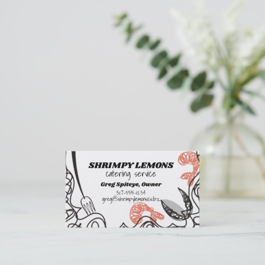 Doodle shrimp seafood chef catering business card visitenkarte (Stehend Vorderseite)