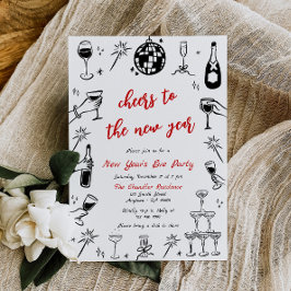 Doodle Silvester Party Einladung sonderbar rot