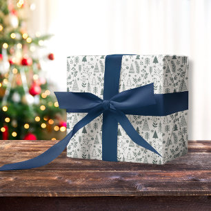 Doodle skandinavische Bäume Blauer Weihnachten Geschenkpapier