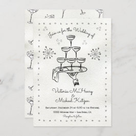 Doodle Sketch Funky Champagne Wedding Einladung
