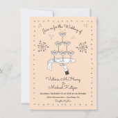 Doodle Sketch Funky Champagne Wedding Einladung (Vorderseite)