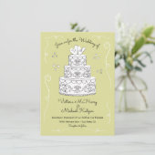 Doodle Sketch Funky Wedding Cake Einladung (Stehend Vorderseite)