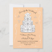 Doodle Sketch Funky Wedding Cake Einladung (Vorderseite)