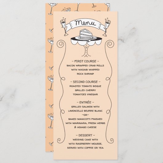 Doodle Sketch Funky Wedding Menu Menükarte (Vorne/Hinten)