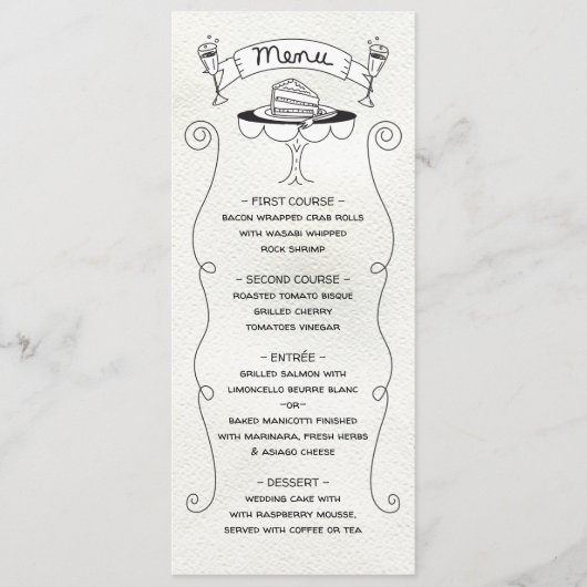 Doodle Sketch Funky Wedding Menu Menükarte (Vorderseite)