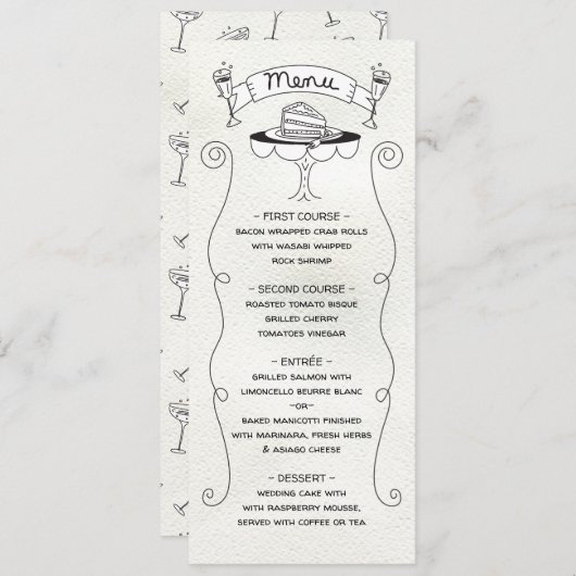 Doodle Sketch Funky Wedding Menu Menükarte (Vorne/Hinten)