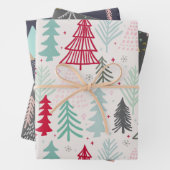 Doodle Sketch Skandi Weihnachtsbaumen Set von 3 Geschenkpapier Set (Beispiel)