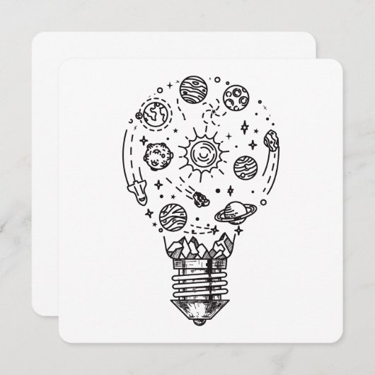 Doodle Solar System in Bulb Einladung (Vorne/Hinten)