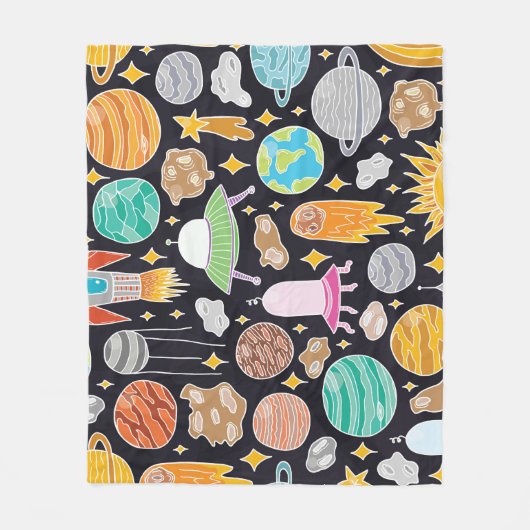 Doodle Space: HandGezeichnet Vintager Kosmos. Fleecedecke (Vorderseite)