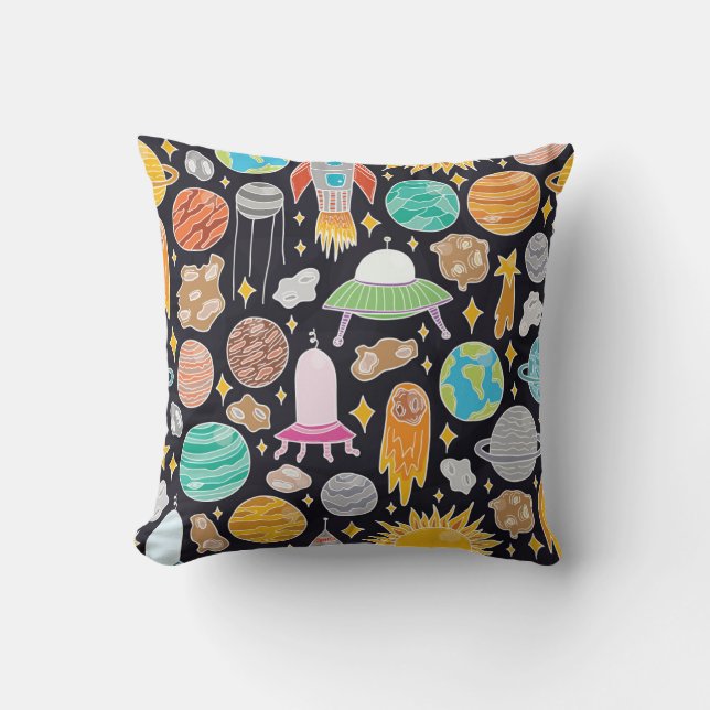 Doodle Space: HandGezeichnet Vintager Kosmos. Kissen (Vorderseite)