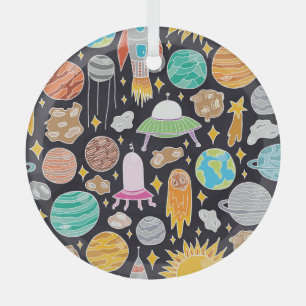 Doodle Space: HandGezeichnet Vintager Kosmos. Ornament Aus Glas
