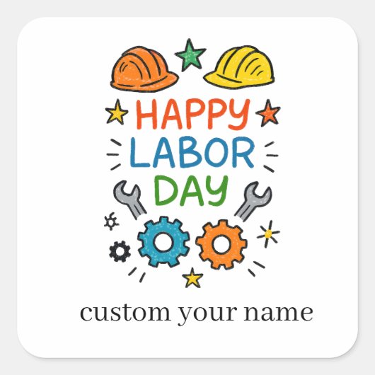 Doodle Spaß Labor Day Quadratischer Aufkleber (Vorderseite)