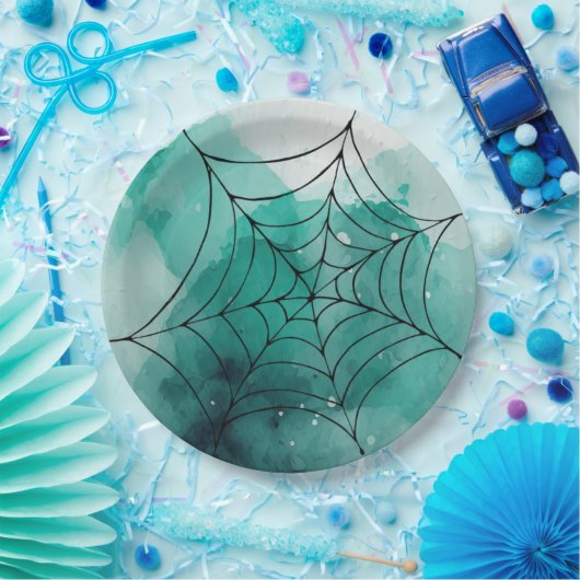 Doodle Spiderweb auf Green Pappteller (Party)