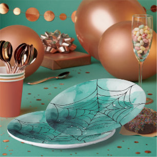 Doodle Spiderweb auf Green Pappteller