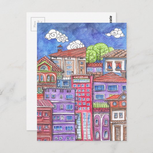 Doodle Stadt. Postkarte (Vorne/Hinten)