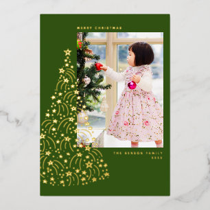 Doodle Star Baum Grün Vertikal Echtfolie Feiertag Folien Feiertagskarte