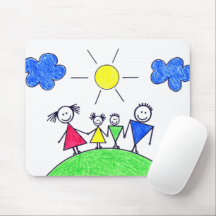 Doodle-Stick-Familie auf der grünen Erde Mousepad