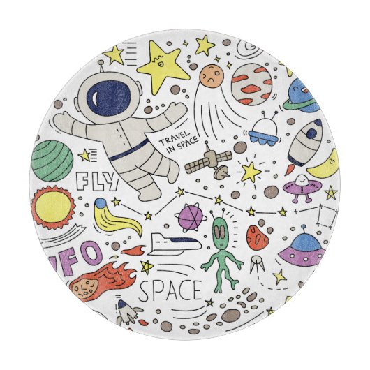 Doodle-Stil, Raum-Thema-Abbildung. Schneidebrett (Vorderseite)