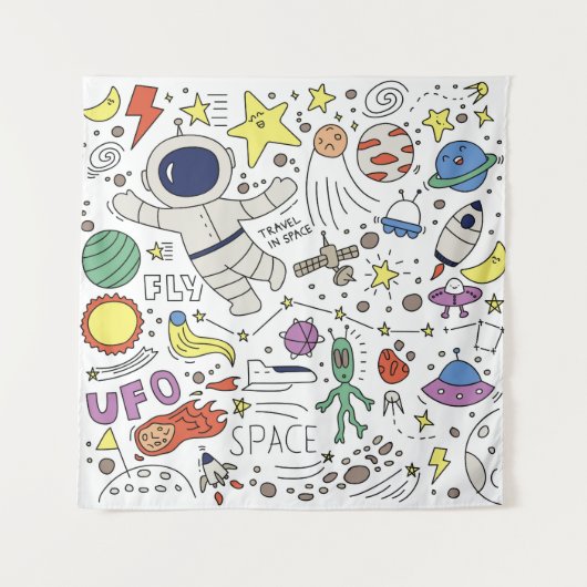 Doodle-Stil, Raum-Thema-Abbildung. Wandteppich (Vorderseite)