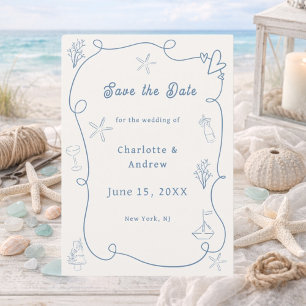Doodle-Strand-Strand dusty blaue Creme-Hochzeit Save The Date