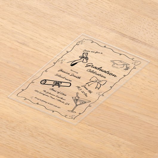 Doodle Style Handgezeichneter Abschluss Acryleinladungen (Ablage )