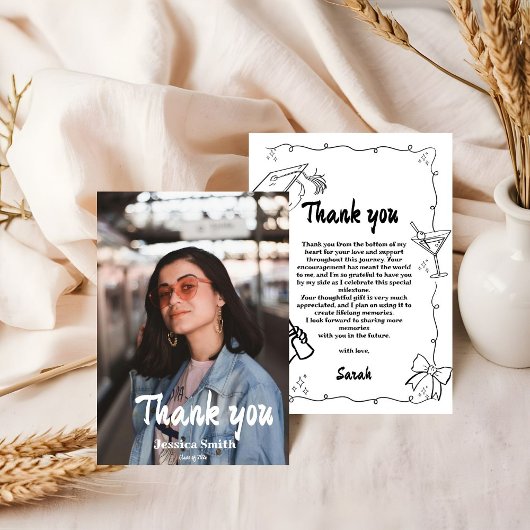 Doodle Style Handgezeichneter Abschluss Danke Kart Einladung