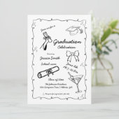 Doodle Style Handgezeichneter Abschluss Einladung (Stehend Vorderseite)