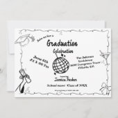 Doodle Style Handgezeichneter Abschluss Einladung (Vorderseite)