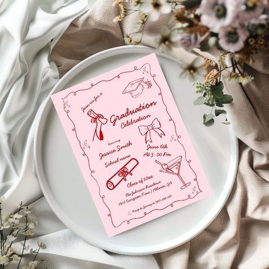 Doodle Style Handgezeichneter Abschluss Einladung