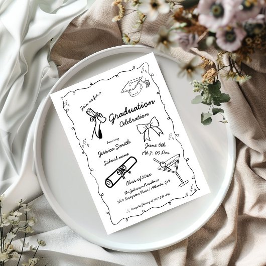 Doodle Style Handgezeichneter Abschluss Einladung