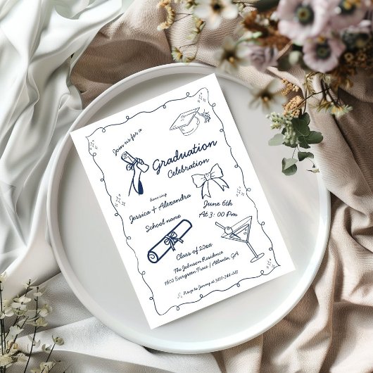 Doodle Style Handgezeichneter ZwillingAbschluss Einladung