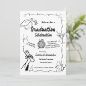 Doodle Style Handgezeichneter ZwillingAbschluss Einladung (Stehend Vorderseite)