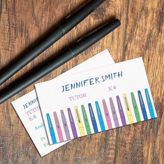 Doodle Teacher Pens Tutor White Business Cards Visitenkarte